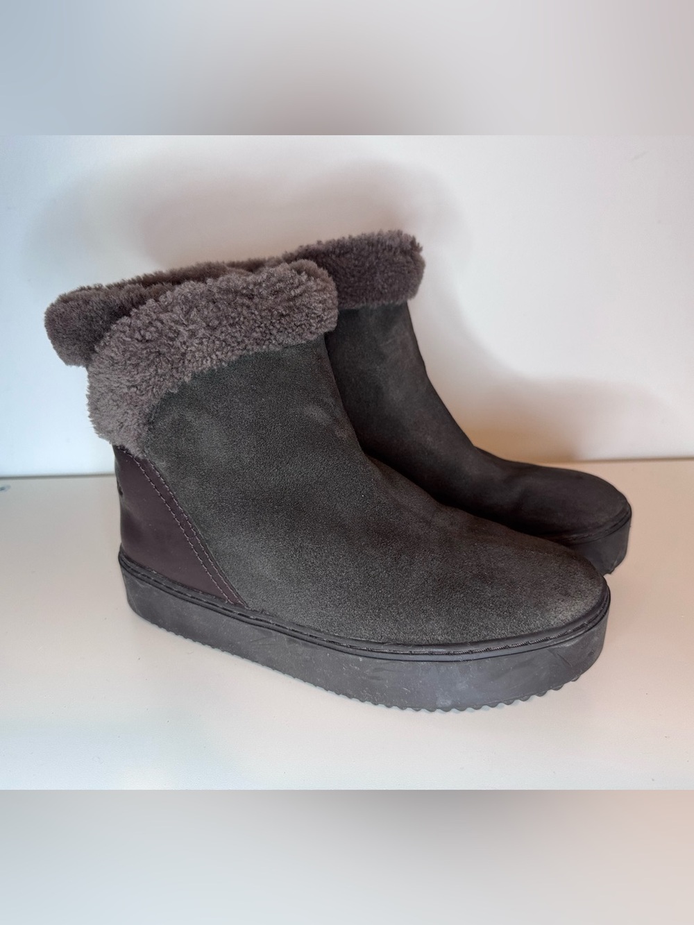 See By Chloe Chocolate Brown Suede Shearling Cuff Ankle Boots EU37